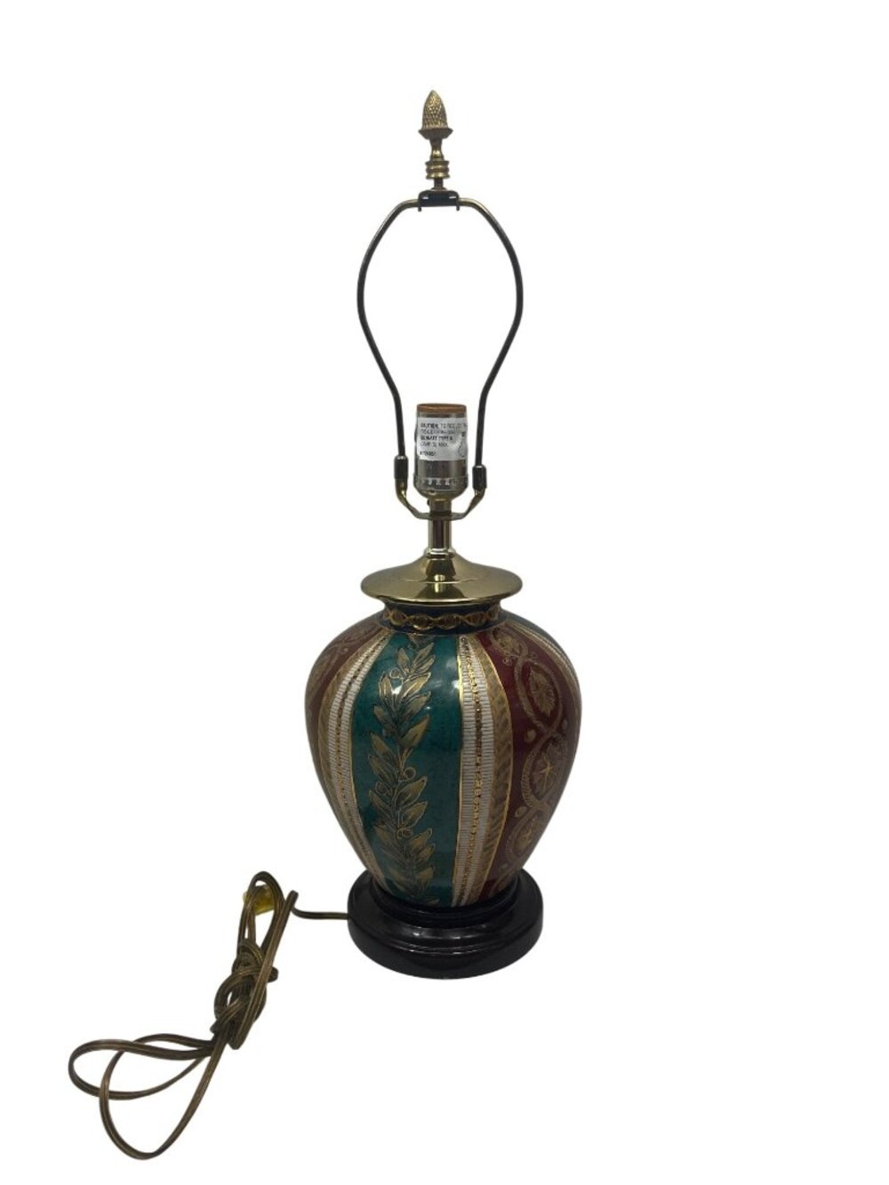 Decorative Table Lamp Ceramic Urn Style Teal Burgundy Gold 23 In C117